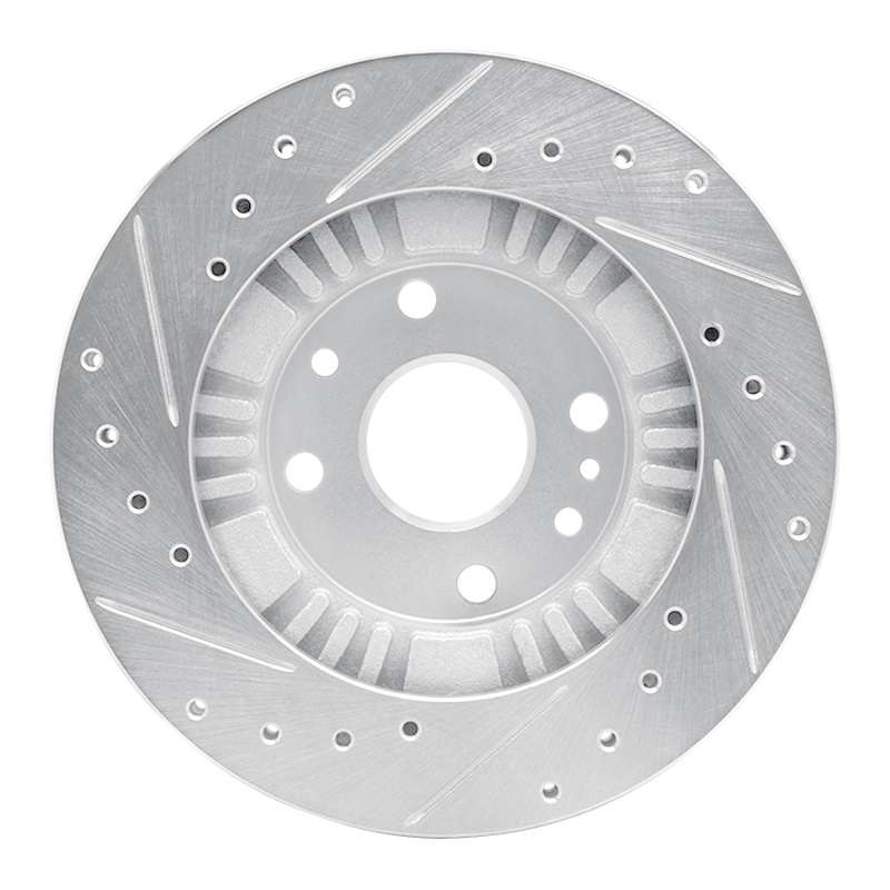 Mazda Protege Brake Rotor (1) - Front Right - R1 Concepts - Drilled & Slotted - Silver - `99-`03